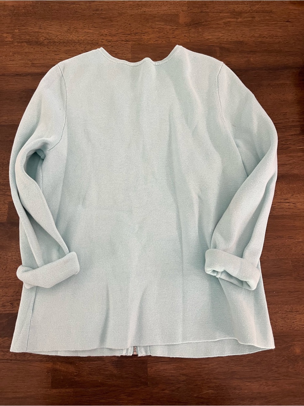 Talbots Pastel Blue Collarless Zip-Front Blazer Sweater 100% Cotton Small - Picture 5 of 6